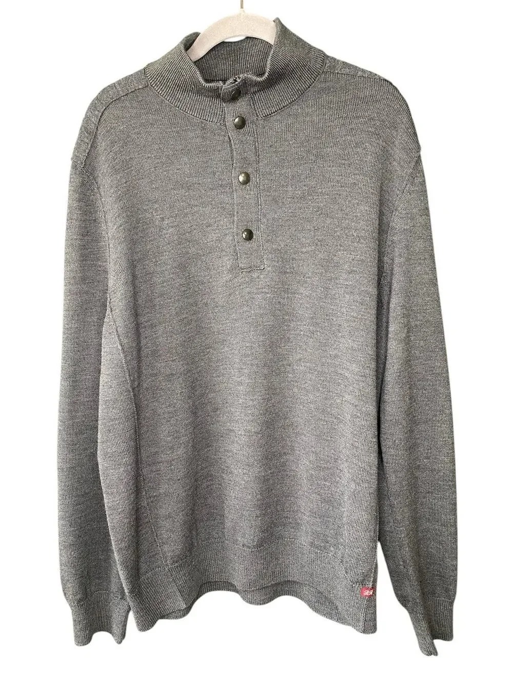 Banana Republic Sweater Mens XL Y2K Mock Neck Snap Buttons 100% Wool Pullover